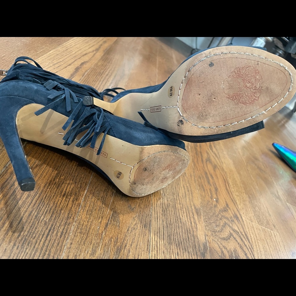 Vince Camino Blue Fringe open toe heel boots